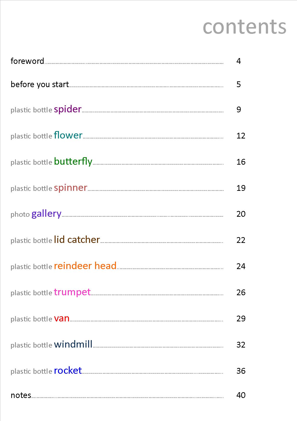Scan of the contents page of "Plastics are (still) Fantastic"