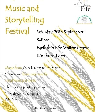 Poster promoting the Harvest Festival (2013) at the Earthship Fife Visitor Centre.